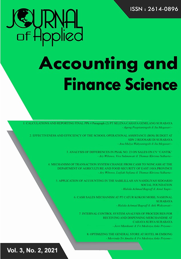 					View Vol. 3 No. 2 (2021): Journal Of Apllied Accounting and Finance Science
				