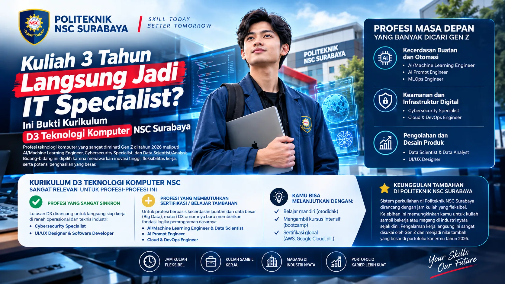 Kuliah 3 Tahun Langsung Jadi IT Specialist? Ini Bukti Kurikulum D3 Teknologi Komputer NSC Surabaya