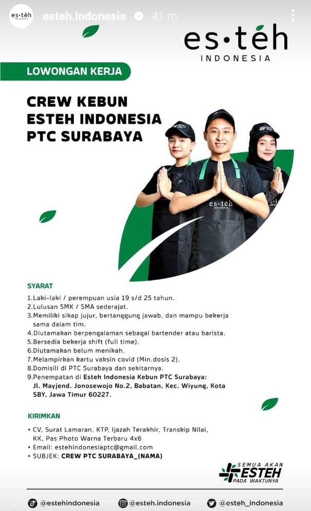 loker esteh indonesia